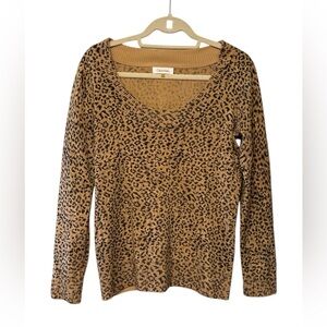 Calvin Klein Tan Black Leopard Animal Print L/S Sweater Wool Blend Sz M